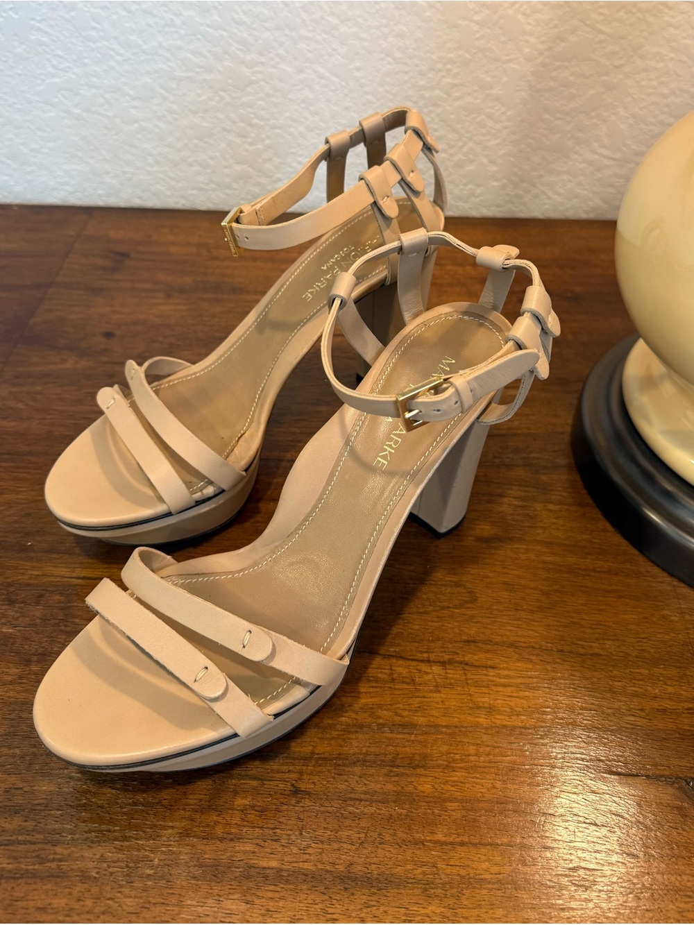 Marion Parke Nude Block Heel Ankle-Strap Sandals